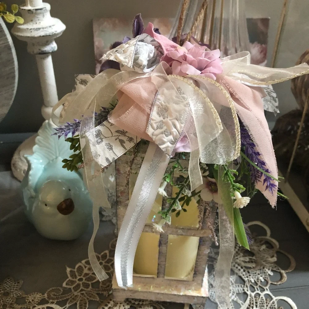 Handcrafted White Glitter Lantern with Soft Yellow Glow - Picture 4 of 12